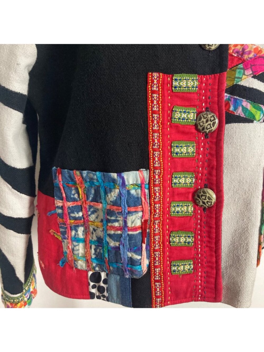 Vintage Parsley & Sage Patchwork Jacket Large Colorful Applique Boho Art to Wear - Picture 3 of 10